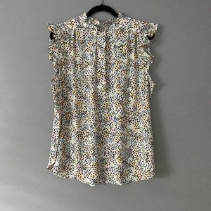 LOFT Split-neck Floral Top with Ruffle Details.